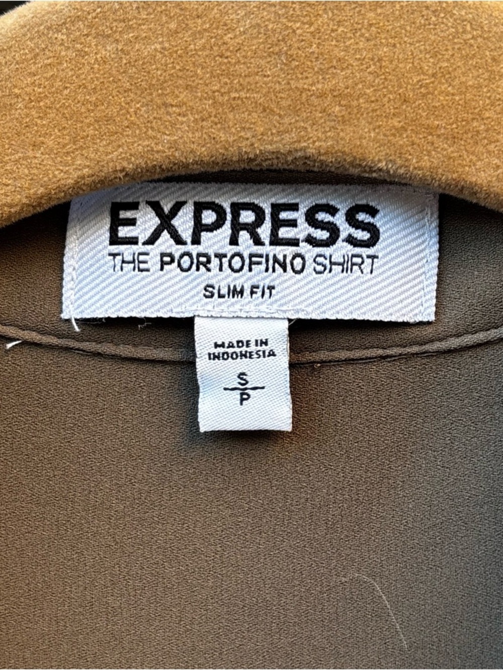 EXPRESS The Portofino Shirt Slim Fit Khaki Black Blouse Size Small - Picture 4 of 8